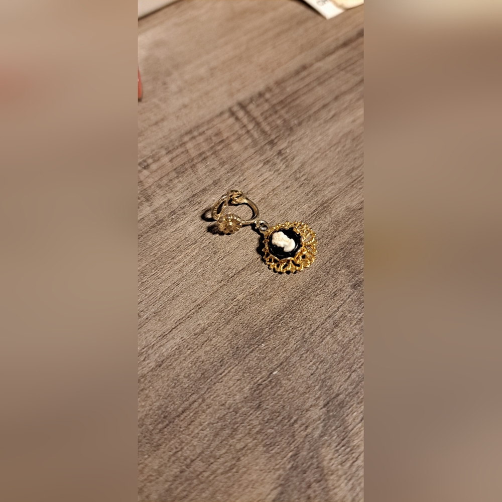 Gold and Black Cameo Earring